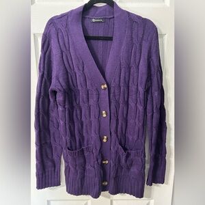 Pretty Garden Purple Chunky Knit Sweater Size Large Cozy Lounge 100% Acrylic